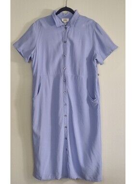 Vintage Talbots Linen Blend Button Front Midi Shirt Dress Lavender Size 18
